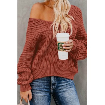 Black Carry On Knit V Neck Pullover Sweater Apricot Red Brown